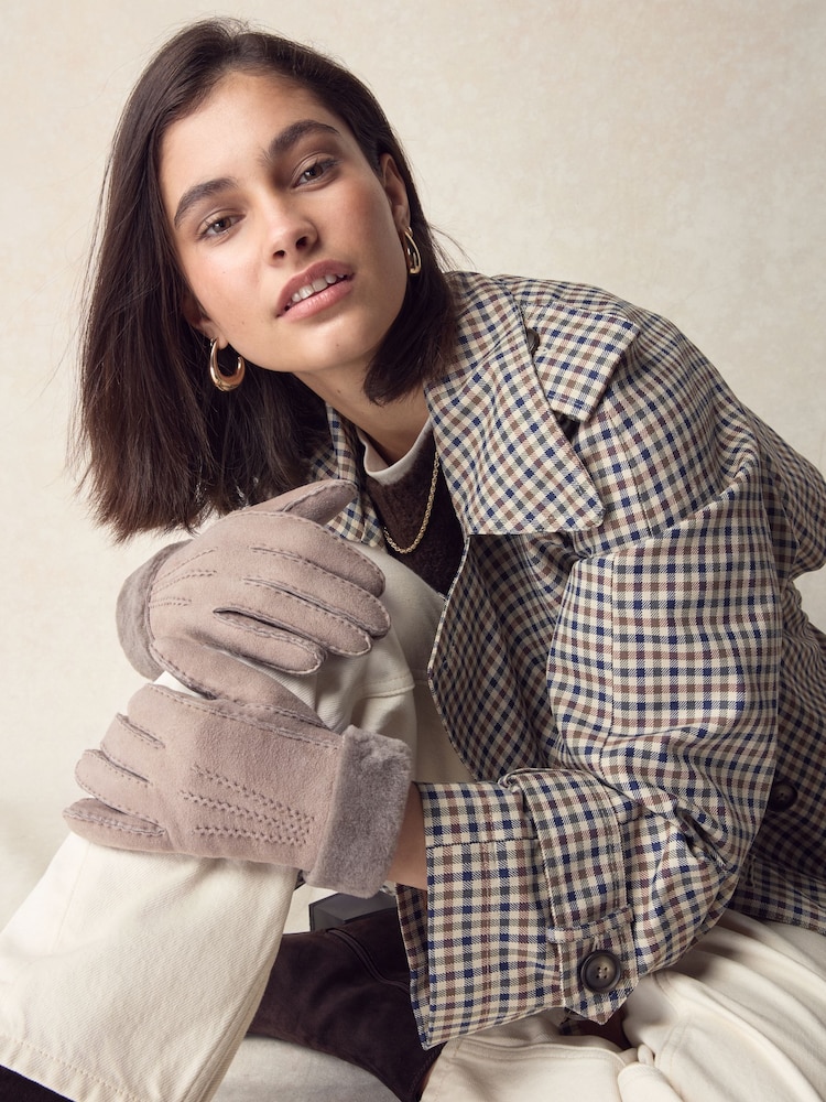 Mink Brown Leather Sheepskin Gloves - Image 1 of 4