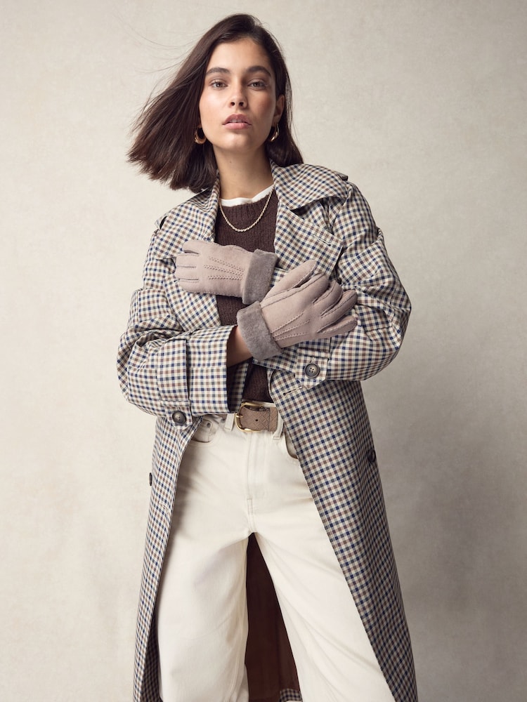 Mink Brown Leather Sheepskin Gloves - Image 2 of 4