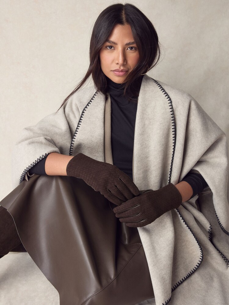 Chocolate Brown Woven Suede Gloves - Image 2 of 5
