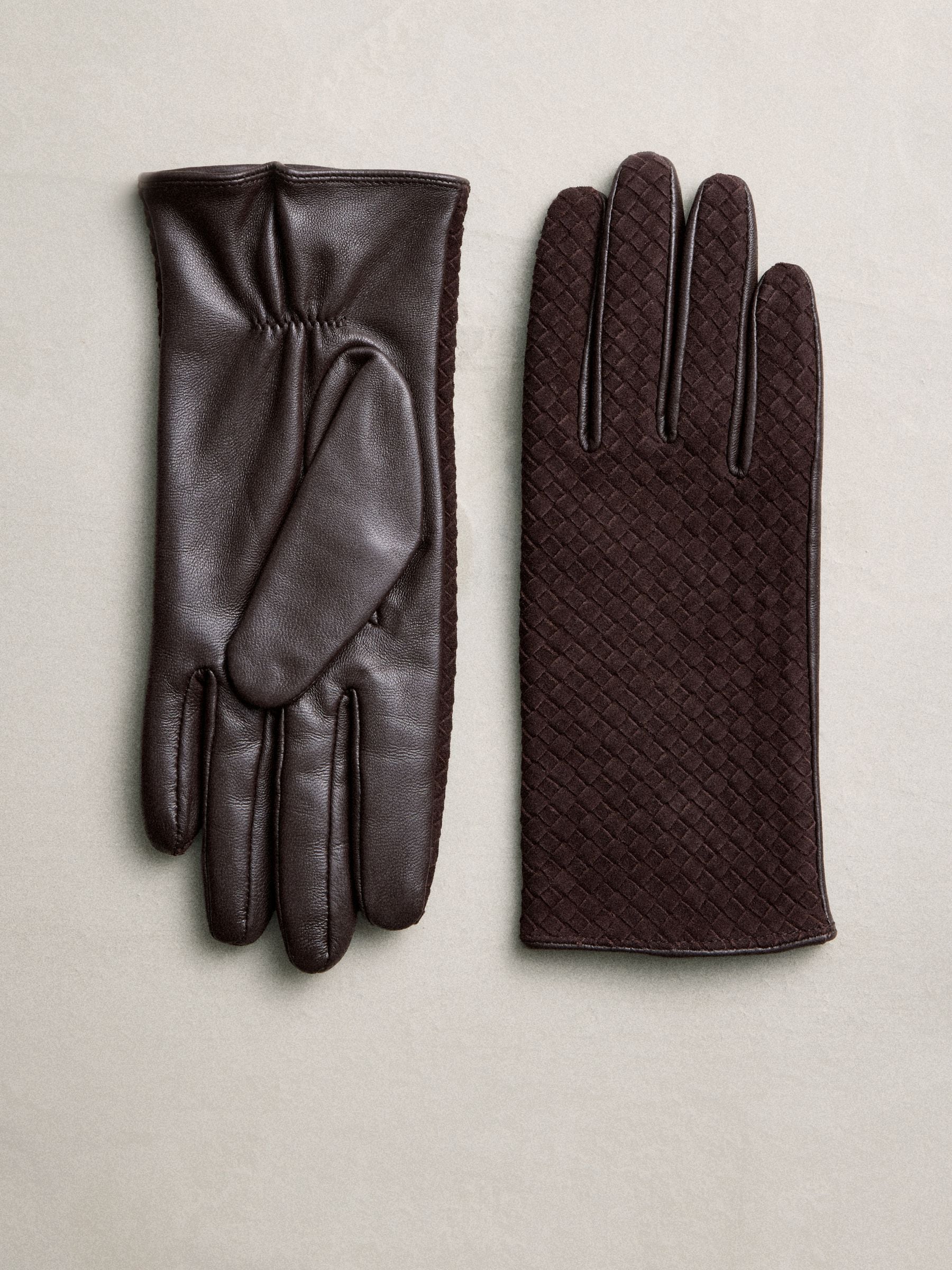 Buy Chocolate Brown N. Premium Woven Suede Gloves from Next Poland