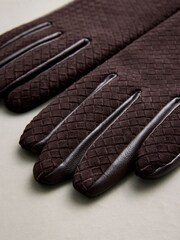 Chocolate Brown Woven Suede Gloves - Image 5 of 5