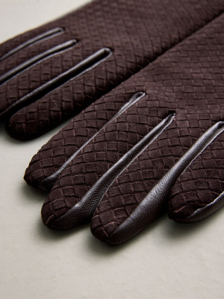 Chocolate Brown Woven Suede Gloves - Image 5 of 5