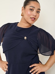 Friends Like These Navy Curve Scuba Midi Dress With Chiffon Overlay - Image 4 of 5