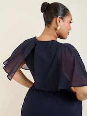 Friends Like These Navy Curve Scuba Midi Dress With Chiffon Overlay - Image 5 of 5