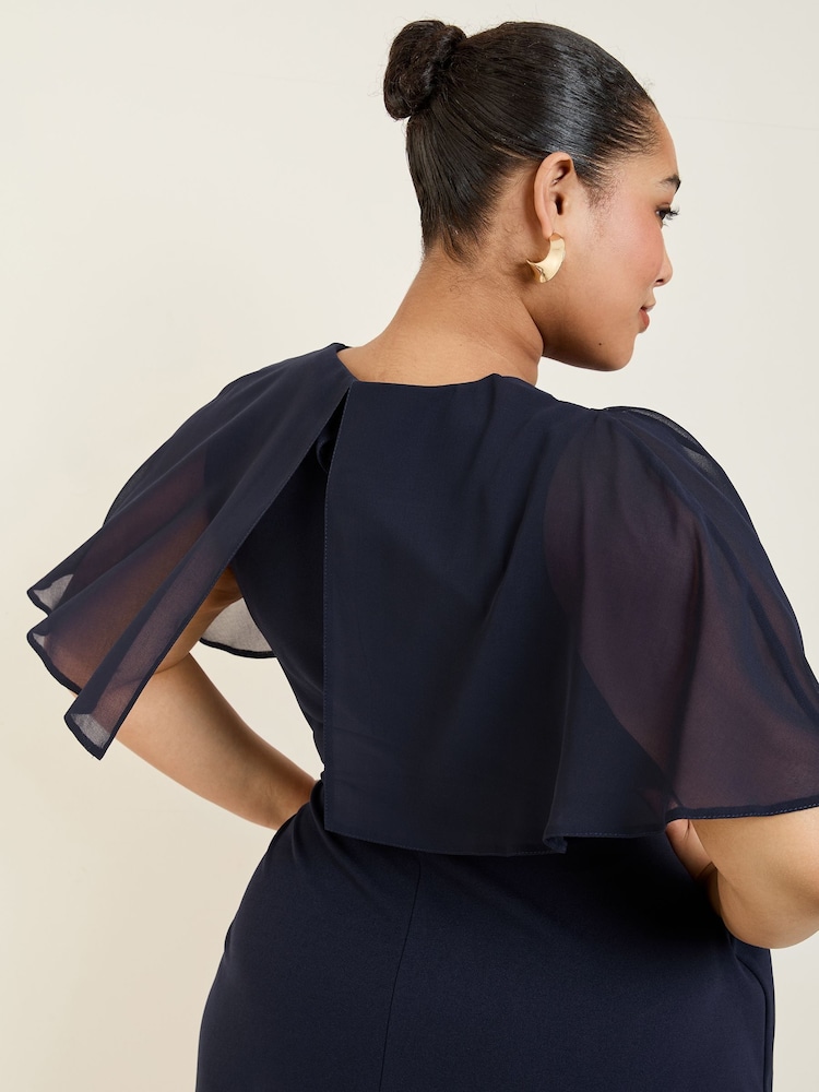 Friends Like These Navy Curve Scuba Midi Dress With Chiffon Overlay - Image 5 of 5