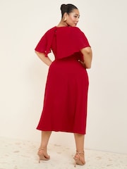 Friends Like These Red Curve Scuba Midi Dress With Chiffon Overlay - Image 3 of 5