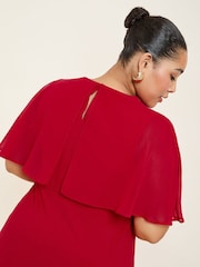 Friends Like These Red Curve Scuba Midi Dress With Chiffon Overlay - Image 4 of 5