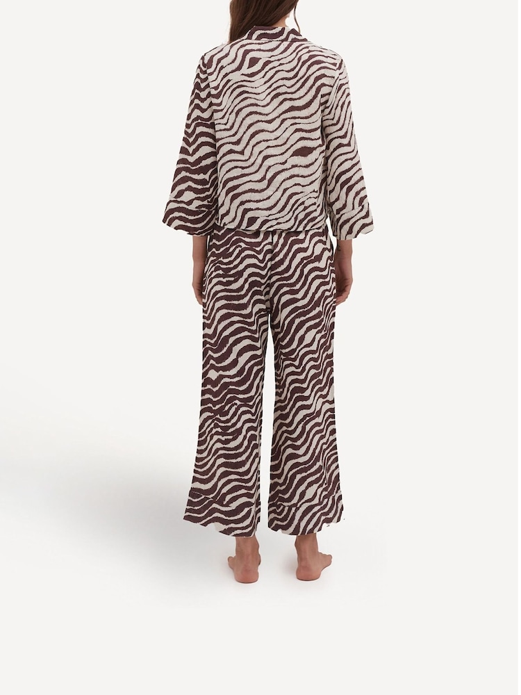 Desmond & Dempsey Cocoa/Cream Boxy Short & Wide Leg Trouser Set - Image 2 of 7 Desmond & Dempsey Cocoa/Cream Boxy Short & Wide Leg Trouser Set - Image 2 of 7