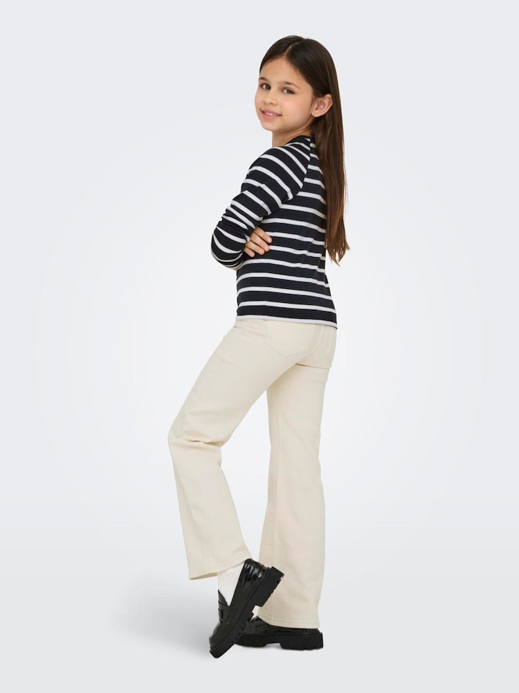 ONLY KIDS Blue Long Sleeve Jersey Stripe Ribbed Top - Image 2 of 5