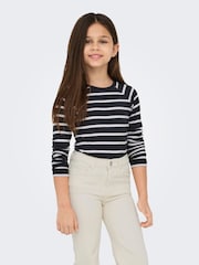 ONLY KIDS Blue Long Sleeve Jersey Stripe Ribbed Top - Image 3 of 5