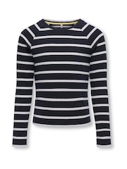 ONLY KIDS Blue Long Sleeve Jersey Stripe Ribbed Top - Image 4 of 5