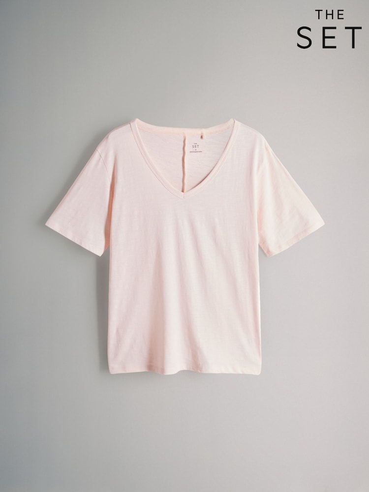 The Set Slub V-Neck 100% Cotton T-Shirt - Bild 1 von 3