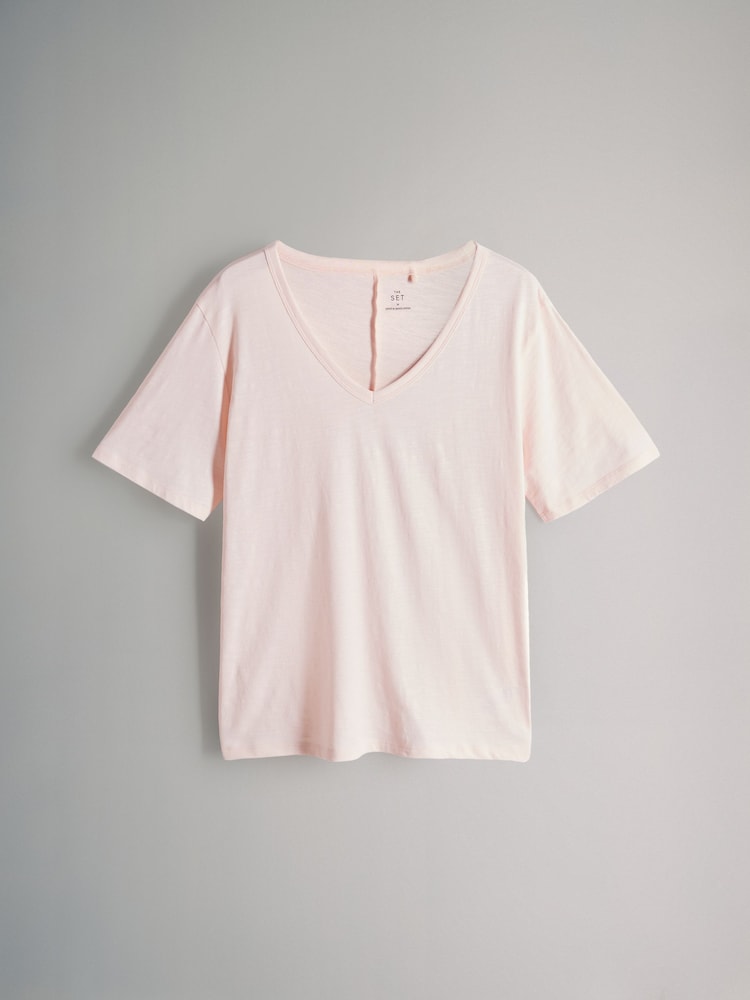 The Set Slub V-Neck 100% Cotton T-Shirt - Bild 3 von 3