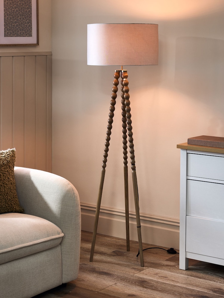 Natural Bobbin Tripod Floor Lamp - Image 1 of 5 Natural Bobbin Tripod Floor Lamp - Image 1 of 5