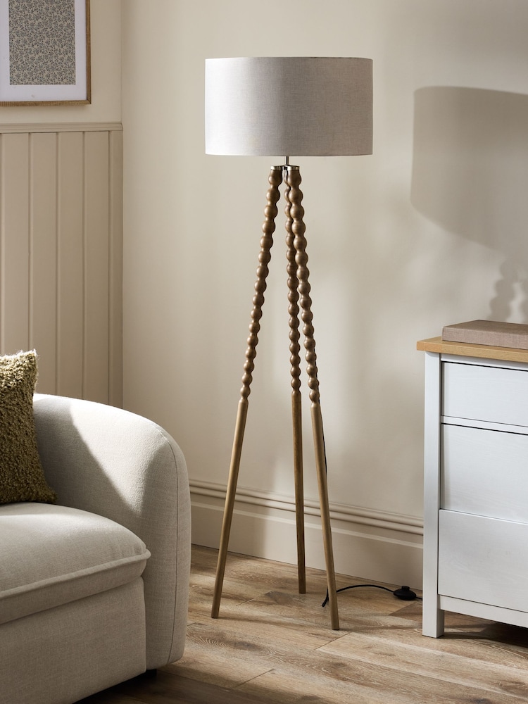 Natural Bobbin Tripod Floor Lamp - Image 2 of 5 Natural Bobbin Tripod Floor Lamp - Image 2 of 5