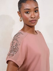Lipsy Pink Embellished Sequin T-Shirt - Image 2 of 4