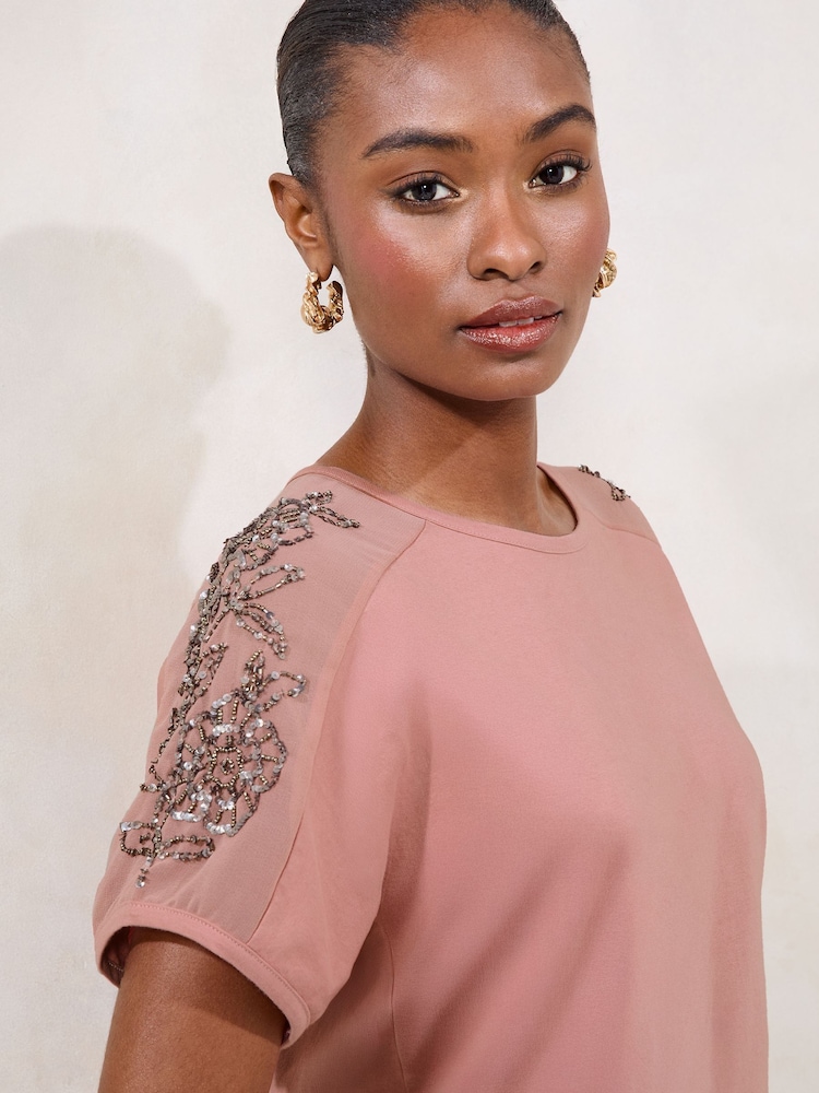 Lipsy Pink Embellished Sequin T-Shirt - Image 2 of 4 Lipsy Pink Embellished Sequin T-Shirt - Image 2 of 4