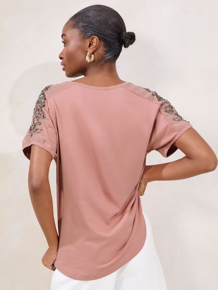 Lipsy Pink Embellished Sequin T-Shirt - Image 4 of 4 Lipsy Pink Embellished Sequin T-Shirt - Image 4 of 4