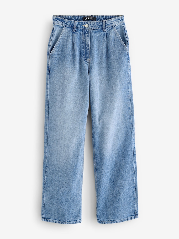Long Tall Sally Blue Wide Leg Pleated Front 100% Cotton Jeans - Image 1 of 1
