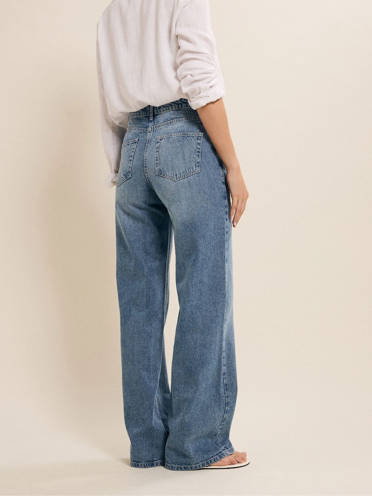 Long Tall Sally Blue Wide Leg Pleated Front 100% Cotton Jeans - Image 2 of 5