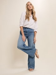 Long Tall Sally Blue Wide Leg Pleated Front 100% Cotton Jeans - Image 4 of 5