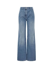 Long Tall Sally Blue Wide Leg Pleated Front 100% Cotton Jeans - Image 5 of 5