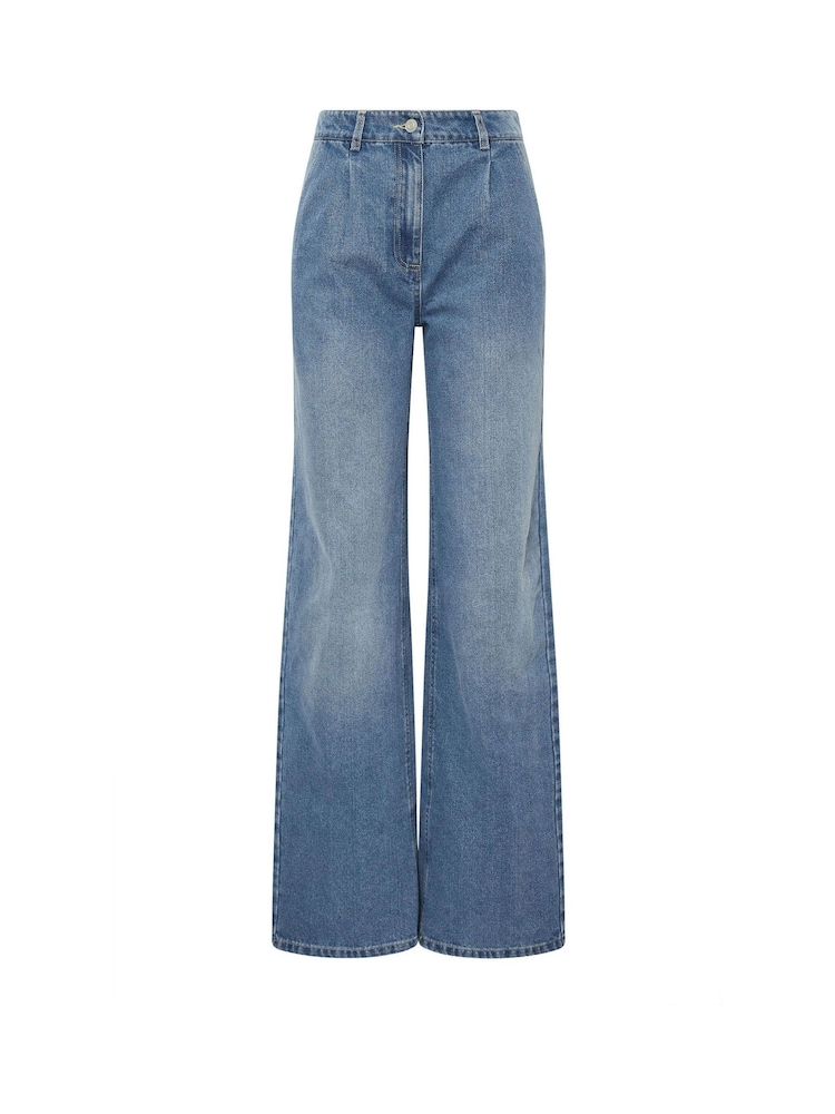 Long Tall Sally Blue Wide Leg Pleated Front 100% Cotton Jeans - Image 5 of 5