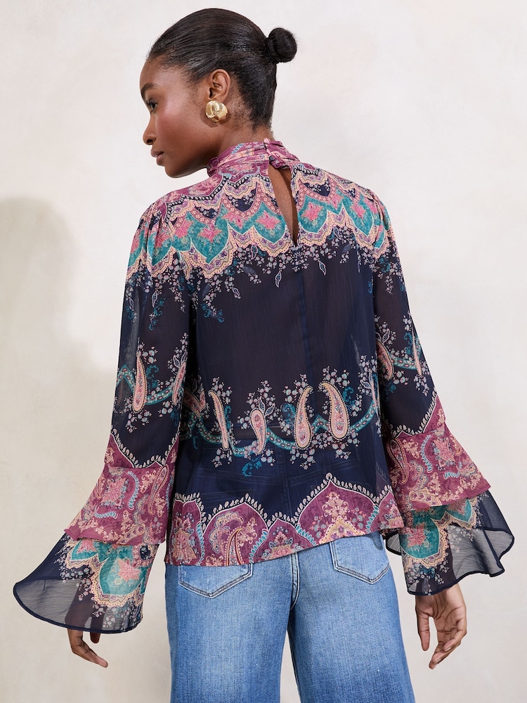 Lipsy Printed High Neck Flute Sleeve Blouse - Bild 5 von 5