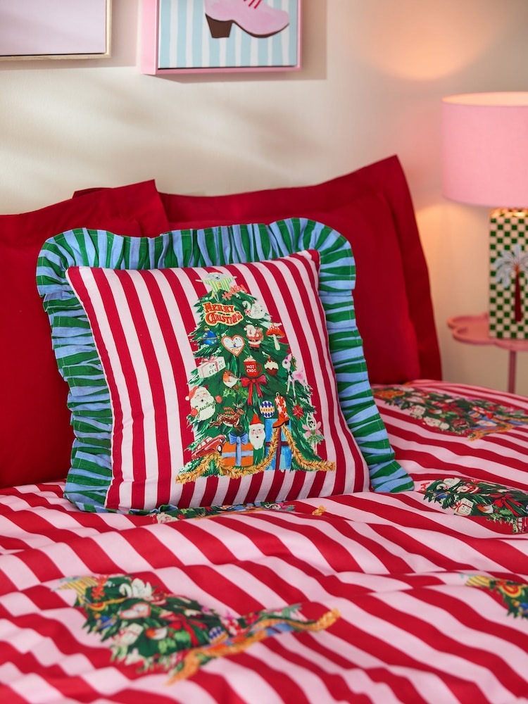 Eleanor Bowmer Christmas Tree Stripe Ruffle Edge Cushion - Image 1 of 7