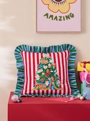 Eleanor Bowmer Christmas Tree Stripe Ruffle Edge Cushion - Image 3 of 7