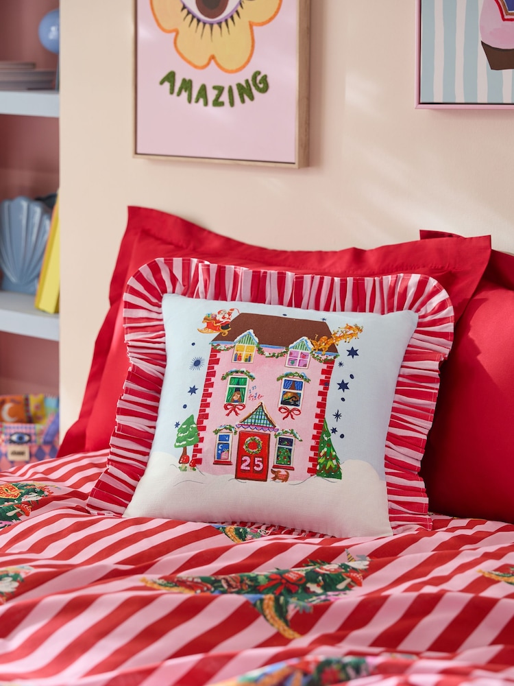 Eleanor Bowmer Christmas House Ruffle Edge Cushion - Image 1 of 7