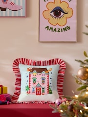 Eleanor Bowmer Christmas House Ruffle Edge Cushion - Image 3 of 7