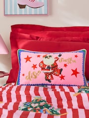 Eleanor Bowmer Pink Disco Santa Slogan Embroidered Cushion - Image 1 of 7