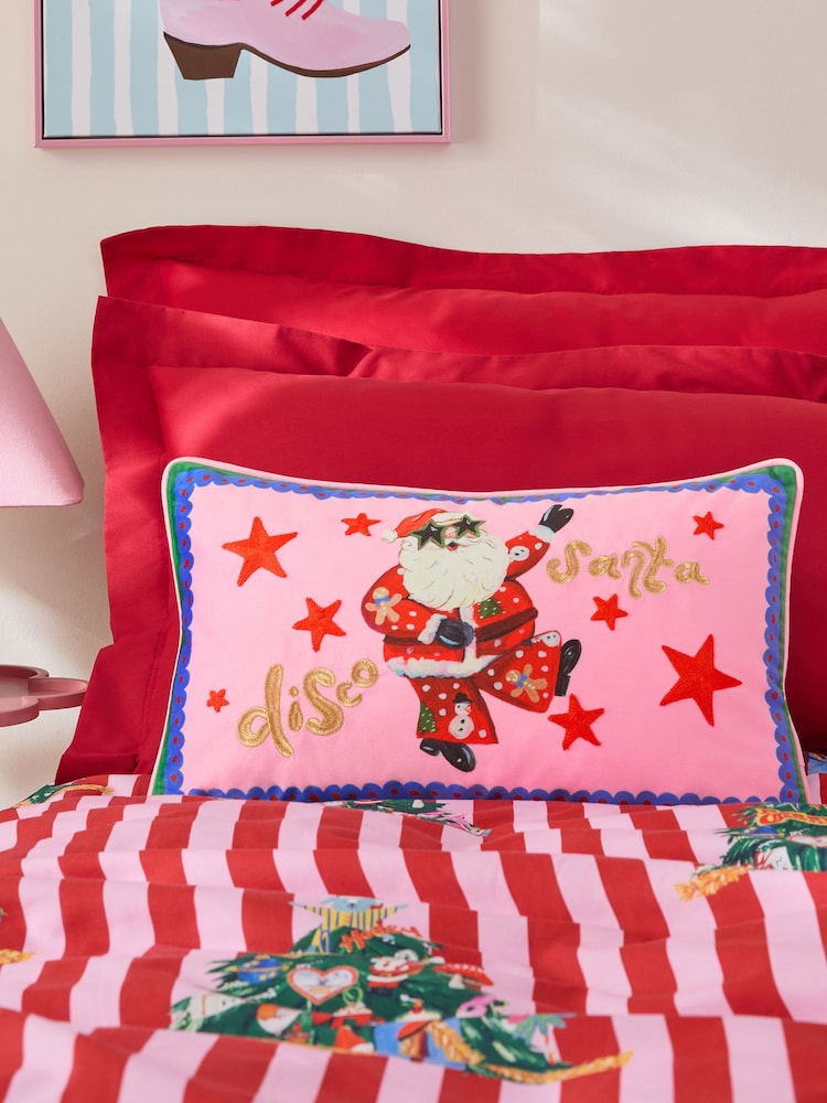 Eleanor Bowmer Pink Disco Santa Slogan Embroidered Cushion - Image 1 of 7