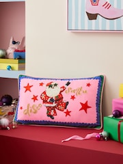 Eleanor Bowmer Pink Disco Santa Slogan Embroidered Cushion - Image 3 of 7