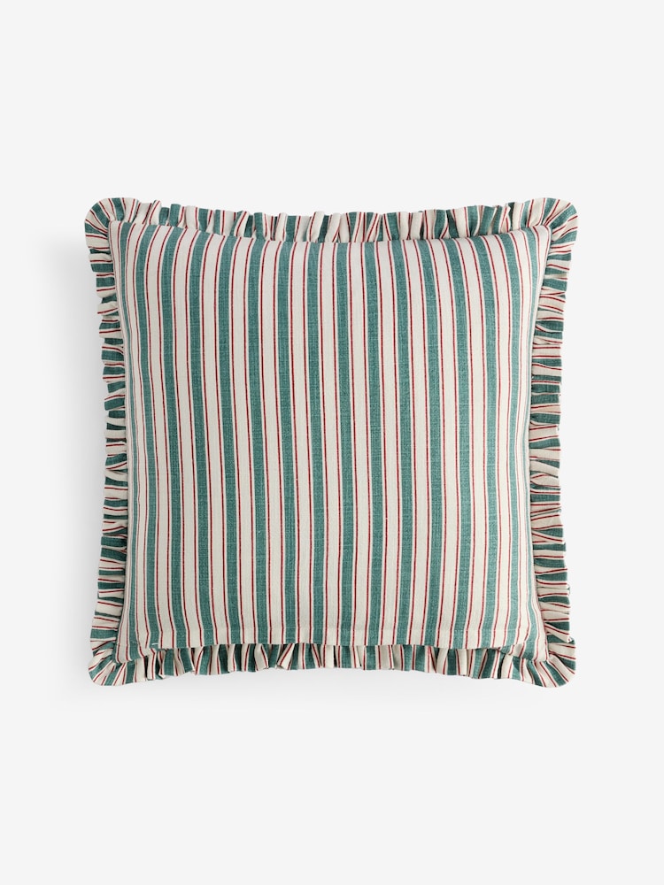 Nina Campbell Red Maypole Stripe Ruffle Edge Cushion - Image 12 of 12