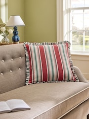 Nina Campbell Red Maypole Stripe Ruffle Edge Cushion - Image 3 of 6