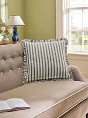 Nina Campbell Red Maypole Stripe Ruffle Edge Cushion - Image 4 of 6