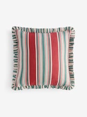 Nina Campbell Red Maypole Stripe Ruffle Edge Cushion - Image 9 of 12