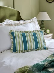 Nina Campbell Blue Maypole Stripe Ruffle Edge Cushion - Image 1 of 6