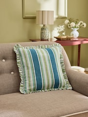 Nina Campbell Blue Maypole Stripe Ruffle Edge Cushion - Image 3 of 6