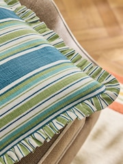 Nina Campbell Blue Maypole Stripe Ruffle Edge Cushion - Image 6 of 6