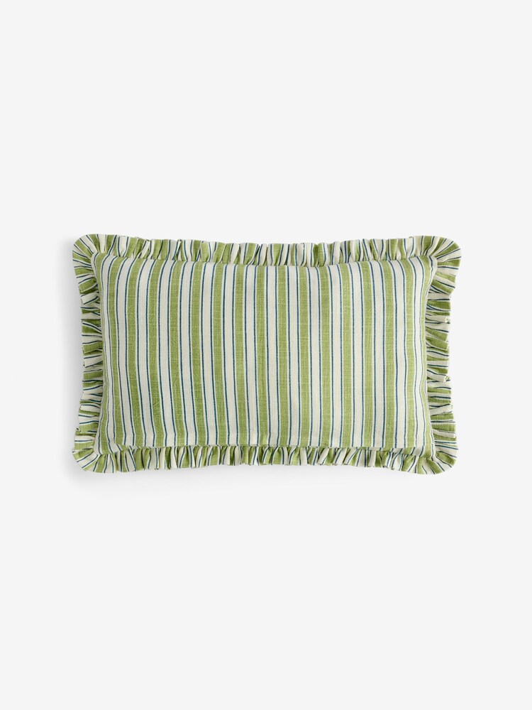Nina Campbell Blue Maypole Stripe Ruffle Edge Cushion - Image 9 of 9