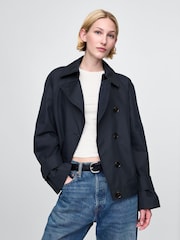 Gap Navy Blue Asymmetrical Short Trench Jacket - Image 1 of 5