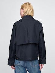 Gap Navy Blue Asymmetrical Short Trench Jacket - Image 2 of 5