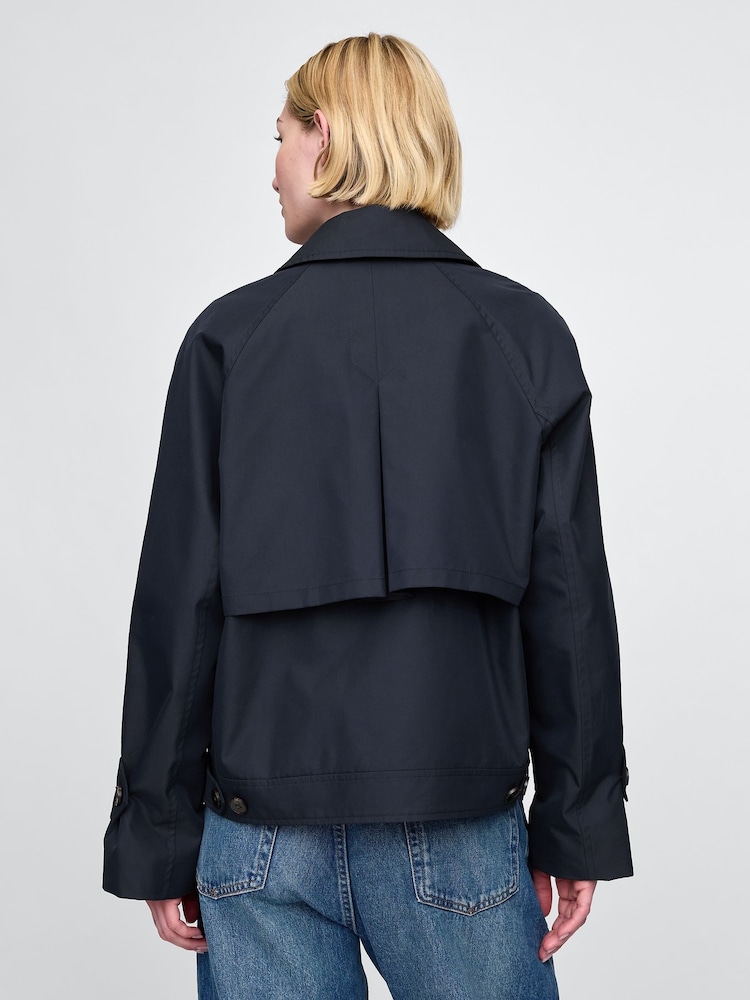 Gap Navy Blue Asymmetrical Short Trench Jacket - Image 2 of 5