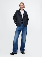 Gap Navy Blue Asymmetrical Short Trench Jacket - Image 3 of 5