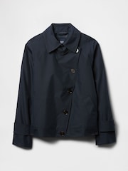 Gap Navy Blue Asymmetrical Short Trench Jacket - Image 5 of 5