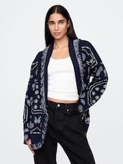 Gap Navy Blue Oversized Fringe Shawl Cardigan - Image 1 of 5