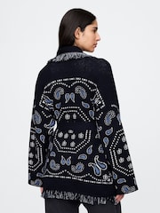 Gap Navy Blue Oversized Fringe Shawl Cardigan - Image 2 of 5